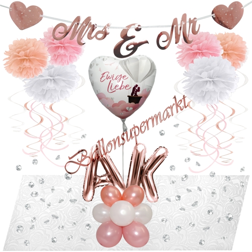 Ballons-und-Dekorations-Set-Ewige-Liebe-Initialen-rosa-rosegold-weiss-Deko-Tischdeko-Hochzeitsfest