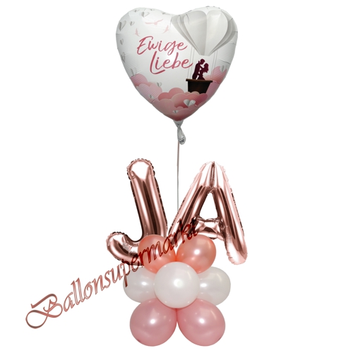 Ballons-und-Dekorations-Set-Ja-Initialen-rosa-rosegold-weiss-Deko-Tischdeko-Hochzeitsfest-Detailansicht