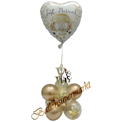 Ballons-und-Dekorations-Set-Just-Married-zur-Hochzeit-weiss-gold-Deko-Tischdeko-Hochzeitsfest-Detailansicht