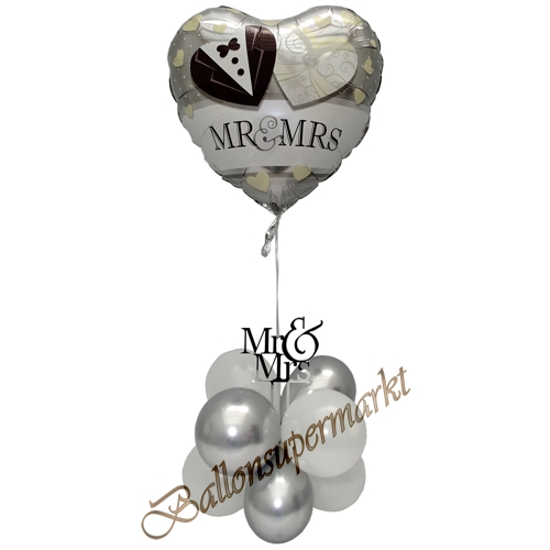 Ballons-und-Dekorations-Set-Mr-and-Mrs-Brautpaar-Creme-Weiss-Silber-Deko-Tischdeko-Hochzeitsfest-Detailansicht