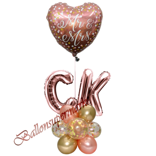 Ballons-und-Dekorations-Set-Mr-and-Mrs-Rosegold-Initialen-Gold-Deko-Tischdeko-Hochzeitsfest-Detailansicht