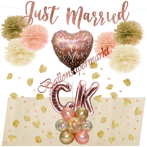 Ballons-und-Dekorations-Set-Mr-and-Mrs-Rosegold-Initialen-Gold-Deko-Tischdeko-Hochzeitsfest