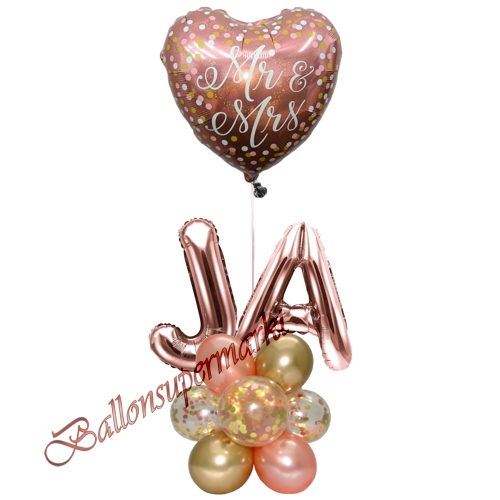 Ballons-und-Dekorations-Set-Mr-and-Mrs-Rosegold-Ja-Gold-Deko-Tischdeko-Hochzeitsfest-Detailansicht