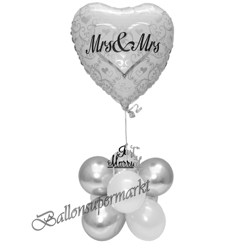 Ballons-und-Dekorations-Set-Mrs-and-Mrs-Just-Married-Weiss-Silber-Deko-Tischdeko-Hochzeitsfest-Detailansicht
