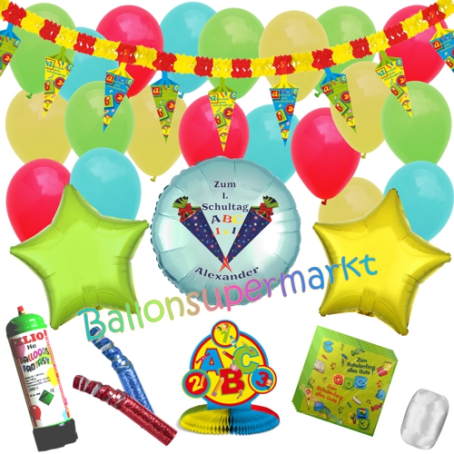 Ballons-und-Dekorations-Set-Personalisiert-zum-Schulanfang-mit-Helium-Dekoration-zur-Einschulung