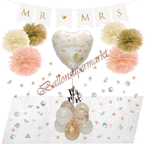 Ballons-und-Dekorations-Set-Traumpaar-Rosegold-Weiss-Gold-Deko-Tischdeko-Hochzeitsfest