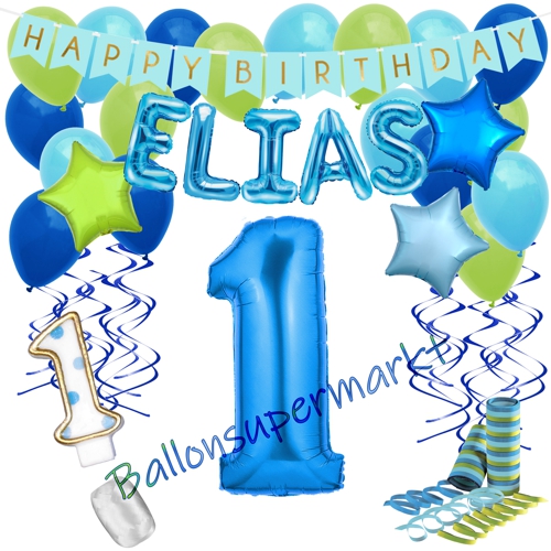 Ballons-und-Dekorations-Set-zum-1.-Geburtstag-Happy-Birthday-Blau-mit-Namen