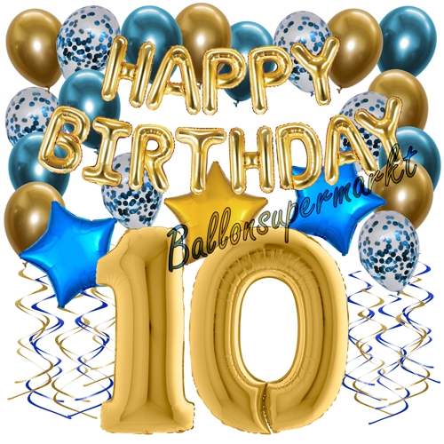 Ballons-und-Dekorations-Set-zum-10.-Geburtstag-Happy-Birthday-Chrome-Blue-and-Gold