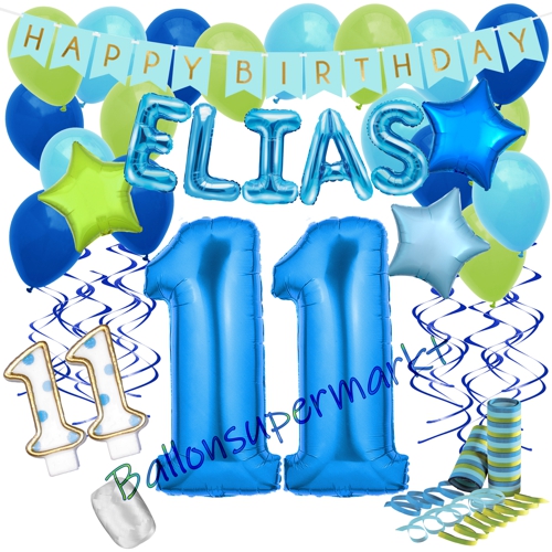 Ballons-und-Dekorations-Set-zum-11.-Geburtstag-Happy-Birthday-Blau-mit-Namen