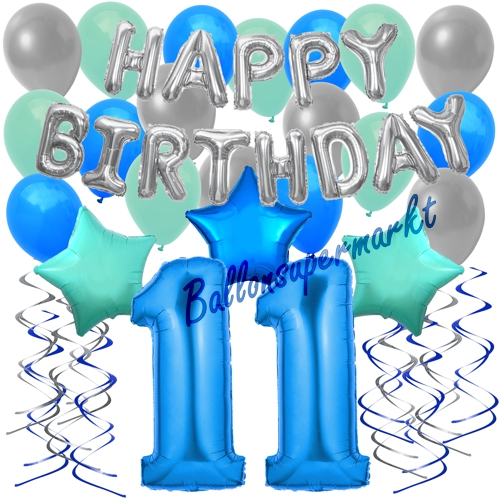Ballons-und-Dekorations-Set-zum-11.-Geburtstag-Happy-Birthday-Blau