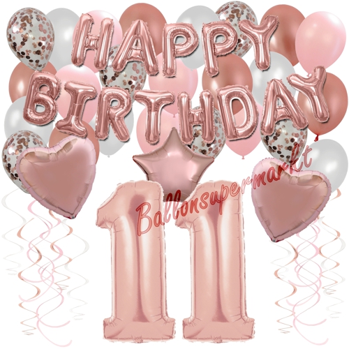 Ballons-und-Dekorations-Set-zum-11.-Geburtstag-Happy-Birthday-Rosegold