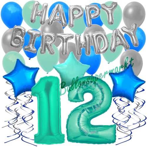 Ballons-und-Dekorations-Set-zum-12.-Geburtstag-Happy-Birthday-Aquamarin