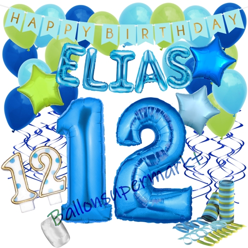 Ballons-und-Dekorations-Set-zum-12.-Geburtstag-Happy-Birthday-Blau-mit-Namen