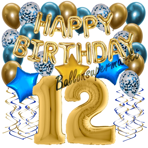 Ballons-und-Dekorations-Set-zum-12.-Geburtstag-Happy-Birthday-Chrome-Blue-and-Gold