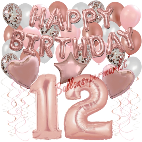 Ballons-und-Dekorations-Set-zum-12.-Geburtstag-Happy-Birthday-Rosegold