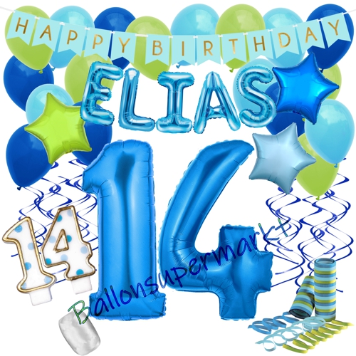Ballons-und-Dekorations-Set-zum-14.-Geburtstag-Happy-Birthday-Blau-mit-Namen