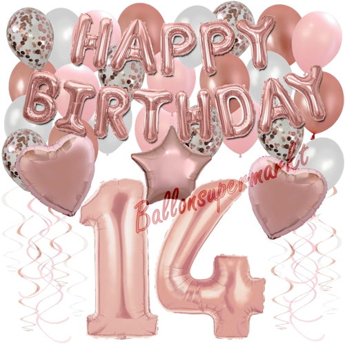 Ballons-und-Dekorations-Set-zum-14.-Geburtstag-Happy-Birthday-Rosegold
