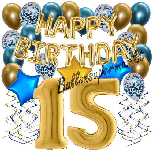 Ballons-und-Dekorations-Set-zum-15.-Geburtstag-Happy-Birthday-Chrome-Blue-and-Gold