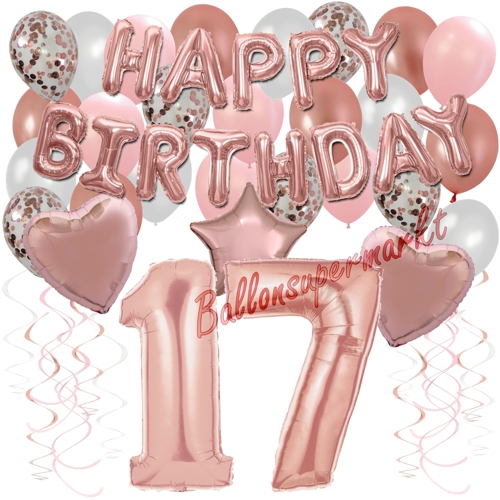 Ballons-und-Dekorations-Set-zum-17.-Geburtstag-Happy-Birthday-Rosegold