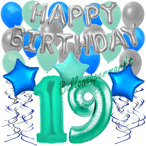 Ballons-und-Dekorations-Set-zum-19.-Geburtstag-Happy-Birthday-Aquamarin