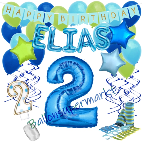 Ballons-und-Dekorations-Set-zum-2.-Geburtstag-Happy-Birthday-Blau-mit-Namen