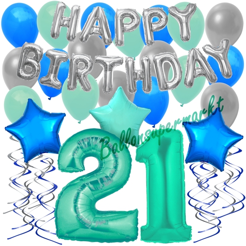Ballons-und-Dekorations-Set-zum-21.-Geburtstag-Happy-Birthday-Aquamarin