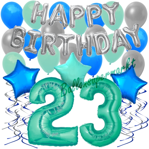 Ballons-und-Dekorations-Set-zum-23.-Geburtstag-Happy-Birthday-Aquamarin
