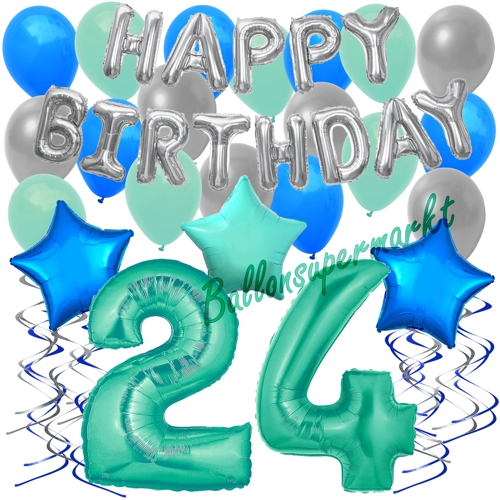 Ballons-und-Dekorations-Set-zum-24.-Geburtstag-Happy-Birthday-Aquamarin