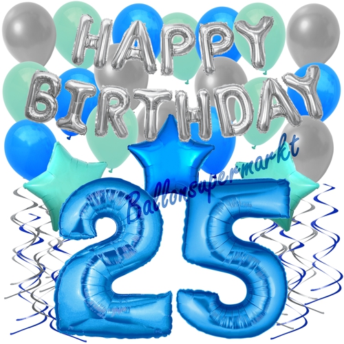 Ballons-und-Dekorations-Set-zum-25.-Geburtstag-Happy-Birthday-Blau