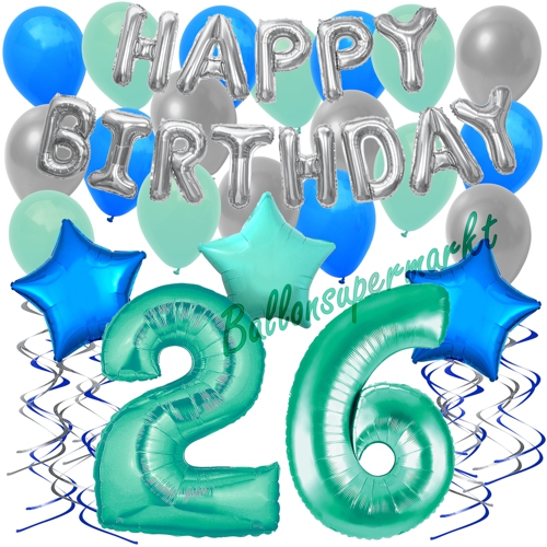 Ballons-und-Dekorations-Set-zum-26.-Geburtstag-Happy-Birthday-Aquamarin
