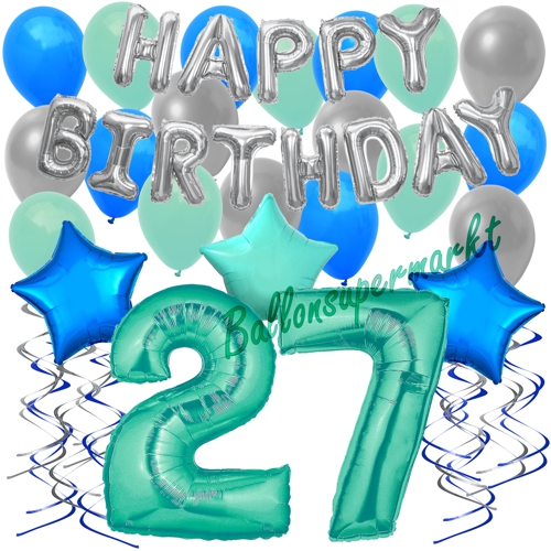 Ballons-und-Dekorations-Set-zum-27.-Geburtstag-Happy-Birthday-Aquamarin