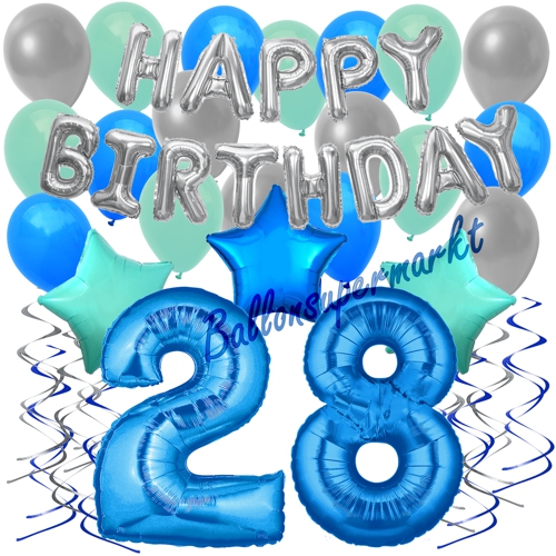 Ballons-und-Dekorations-Set-zum-28.-Geburtstag-Happy-Birthday-Blau