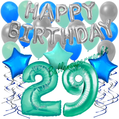 Ballons-und-Dekorations-Set-zum-29.-Geburtstag-Happy-Birthday-Aquamarin