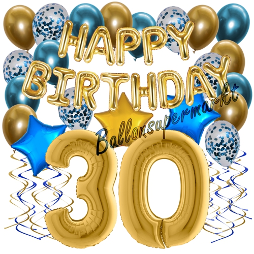 Ballons-und-Dekorations-Set-zum-30.-Geburtstag-Happy-Birthday-Chrome-Blue-and-Gold