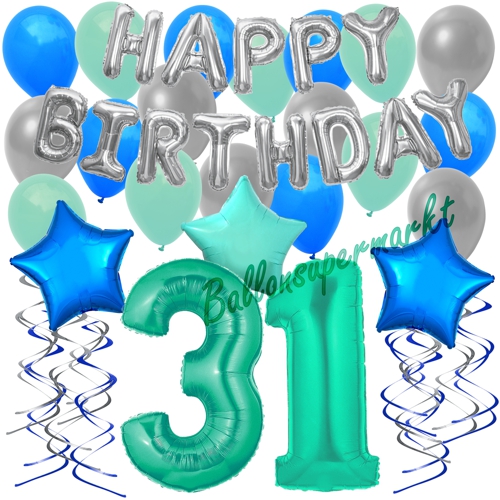 Ballons-und-Dekorations-Set-zum-31.-Geburtstag-Happy-Birthday-Aquamarin