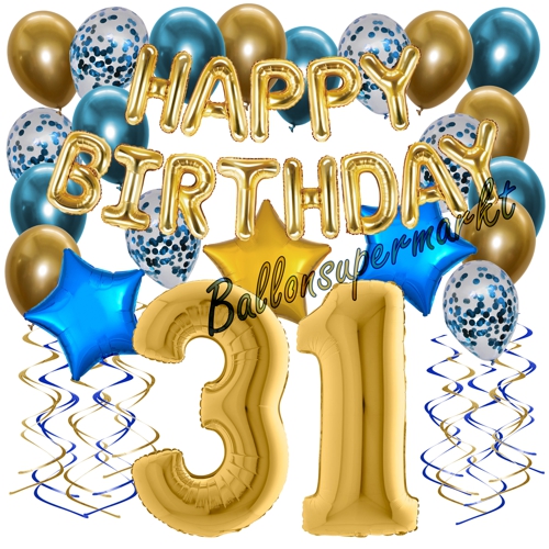 Ballons-und-Dekorations-Set-zum-31.-Geburtstag-Happy-Birthday-Chrome-Blue-and-Gold
