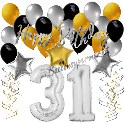 Ballons-und-Dekorations-Set-zum-31.-Geburtstag-Happy-Birthday-Silber-Gold-Schwarz