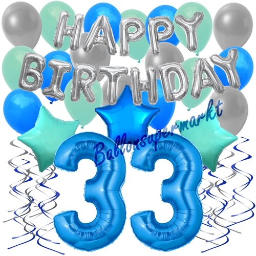 Ballons-und-Dekorations-Set-zum-33.-Geburtstag-Happy-Birthday-Blau
