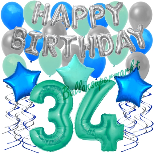 Ballons-und-Dekorations-Set-zum-34.-Geburtstag-Happy-Birthday-Aquamarin