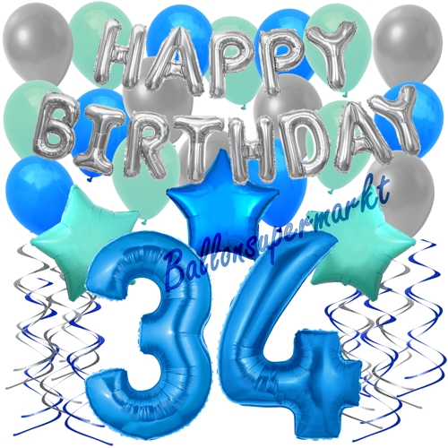 Ballons-und-Dekorations-Set-zum-34.-Geburtstag-Happy-Birthday-Blau