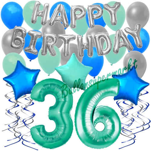 Ballons-und-Dekorations-Set-zum-36.-Geburtstag-Happy-Birthday-Aquamarin