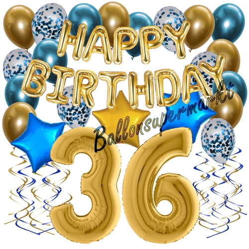 Ballons-und-Dekorations-Set-zum-36.-Geburtstag-Happy-Birthday-Chrome-Blue-and-Gold