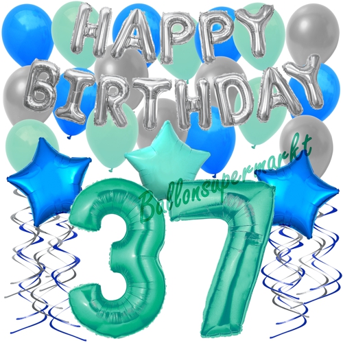 Ballons-und-Dekorations-Set-zum-37.-Geburtstag-Happy-Birthday-Aquamarin