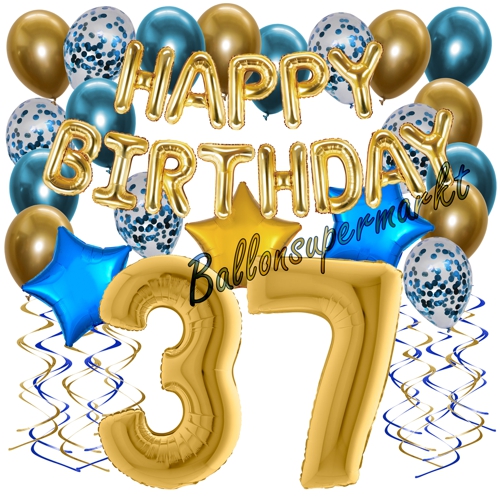 Ballons-und-Dekorations-Set-zum-37.-Geburtstag-Happy-Birthday-Chrome-Blue-and-Gold
