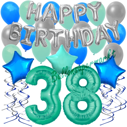 Ballons-und-Dekorations-Set-zum-38.-Geburtstag-Happy-Birthday-Aquamarin