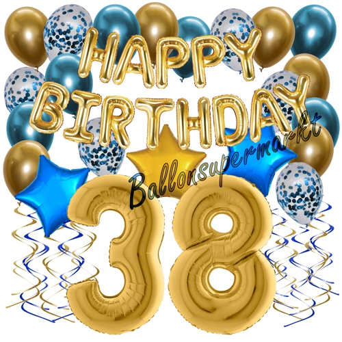 Ballons-und-Dekorations-Set-zum-38.-Geburtstag-Happy-Birthday-Chrome-Blue-and-Gold