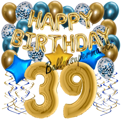 Ballons-und-Dekorations-Set-zum-39.-Geburtstag-Happy-Birthday-Chrome-Blue-and-Gold
