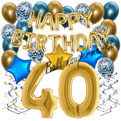Ballons-und-Dekorations-Set-zum-40.-Geburtstag-Happy-Birthday-Chrome-Blue-and-Gold