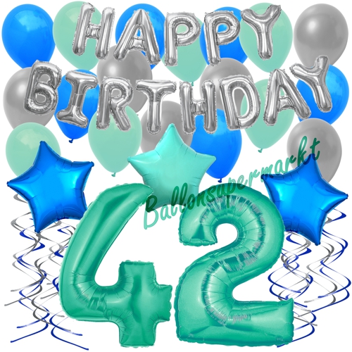 Ballons-und-Dekorations-Set-zum-42.-Geburtstag-Happy-Birthday-Aquamarin