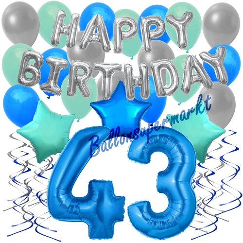 Ballons-und-Dekorations-Set-zum-43.-Geburtstag-Happy-Birthday-Blau